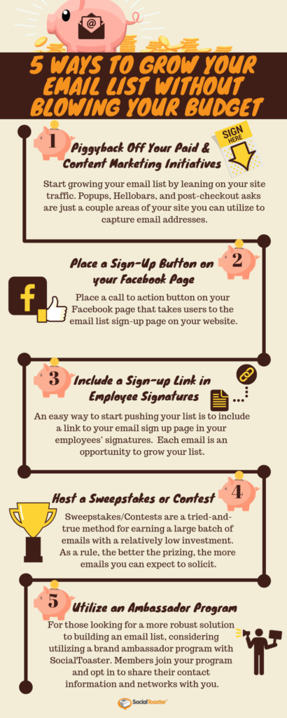 Five Ways To Grow Your Email List infographic